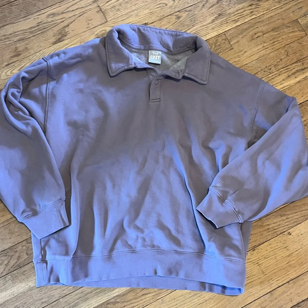 Aritzia Tna Cozy Boyfriend Fleece Collared Sweatshirt 2XL oversized polo style - Picture 3 of 7